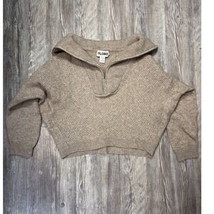 FILORO Womens Beige  Cashmere 100% Ribbed Half Zip Collar Sweater Small